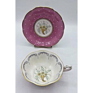 Royal Albert Crown China Cup Saucer Raised Pink Polka Dot English Bone China